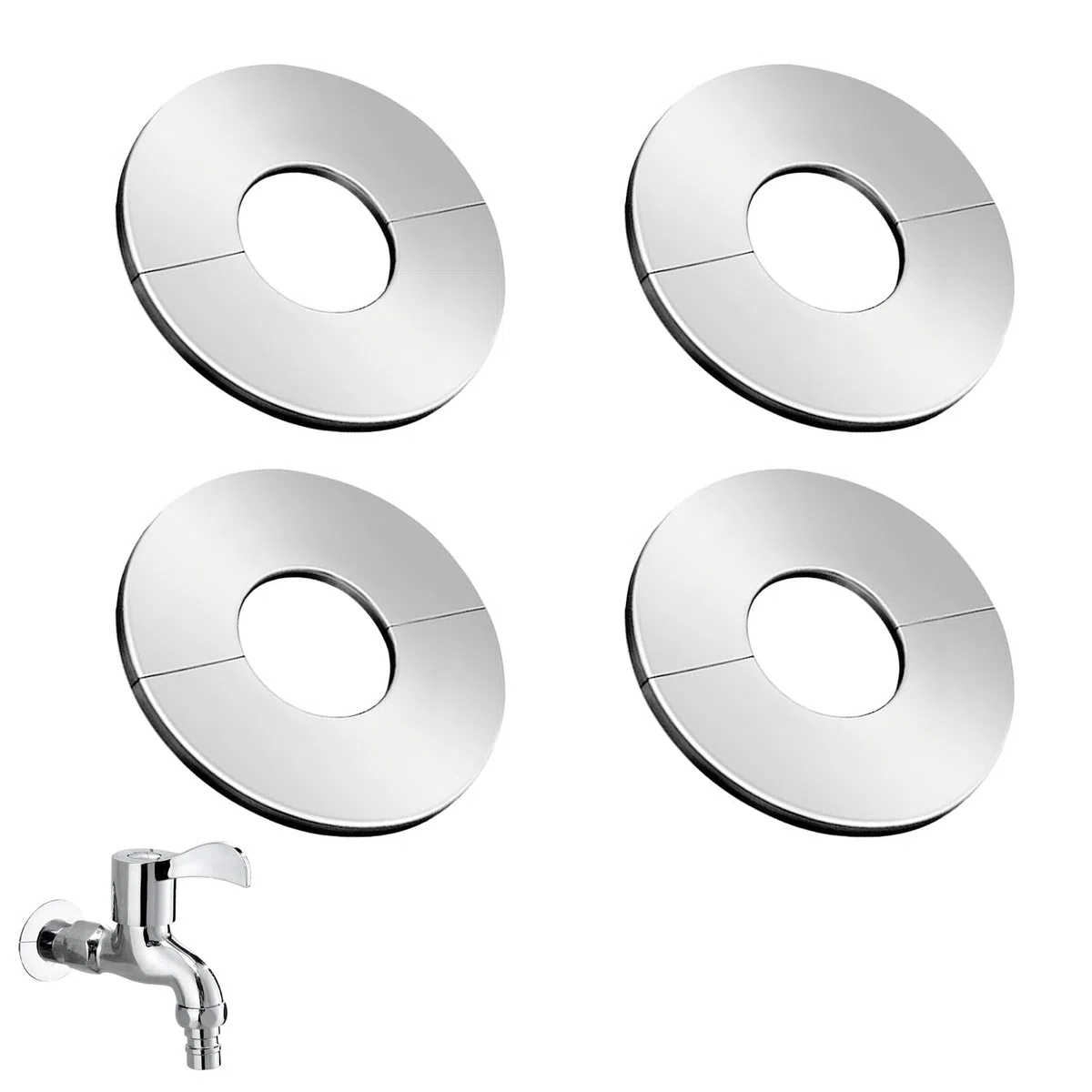Rosetta per Rubinetto Copri Tubo, Rubinetto Rosetta Acciaio Inox 4 pezzi Ø 23mm, Autoadesiva Foro Valvola Copertura, Anti-Ruggine e Durevole, Protezione per Tubi e Rubinetto