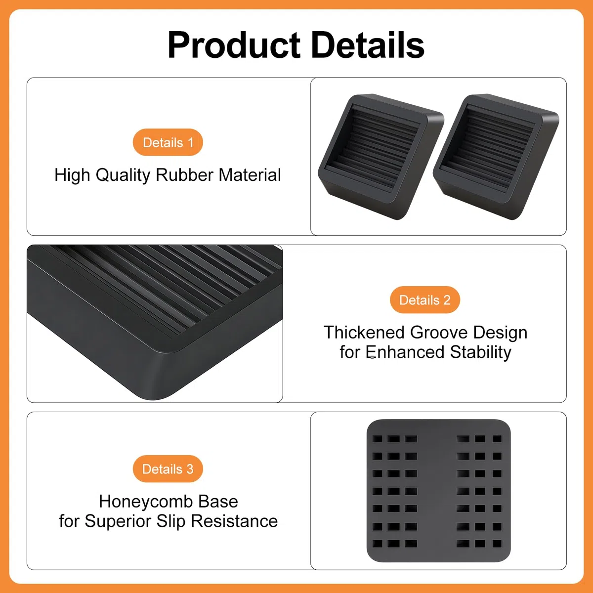 4 Pezzi Coppe Bloccaruote in Gomma per Mobili, 8CM Quadrato Scanalato Design Blocca Ruote Sedia Gaming, Piano Caster Cups, Silenziosi Cuscini per Ruote Mobili, Letti, Divani e Sedie (Nero)