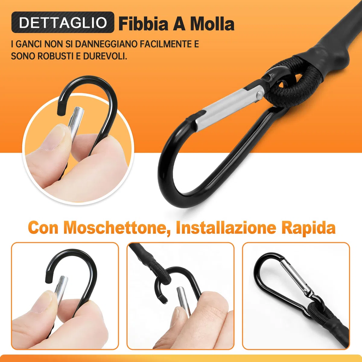 6 Corde Elastiche con Moschettoni da 30 cm,Corde Elastico con Gancio.Tenditore con Ggancio.Cinghie di Sicurezza in Gomma per Legare Bagagli, Tende da Campeggio, Teloni, Bici e Trasporto