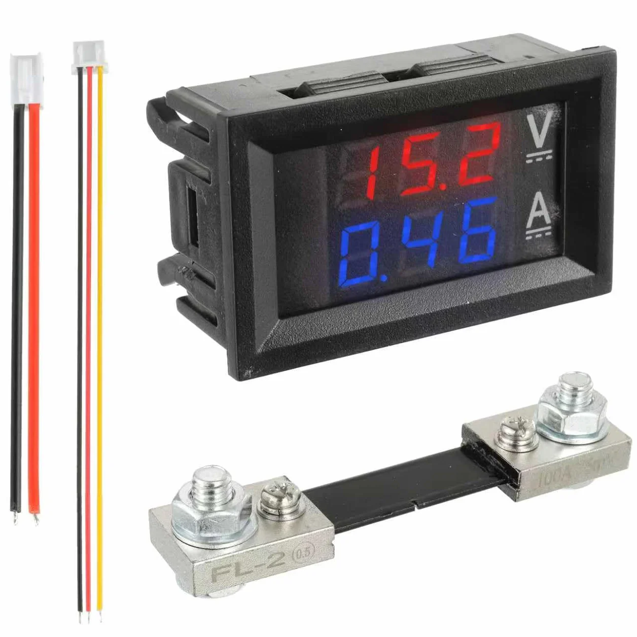 100A DC 0-100 V Amperometro digitale a LED da 0,28" Voltmetro con shunt, rivelatore rosso misuratore di corrente