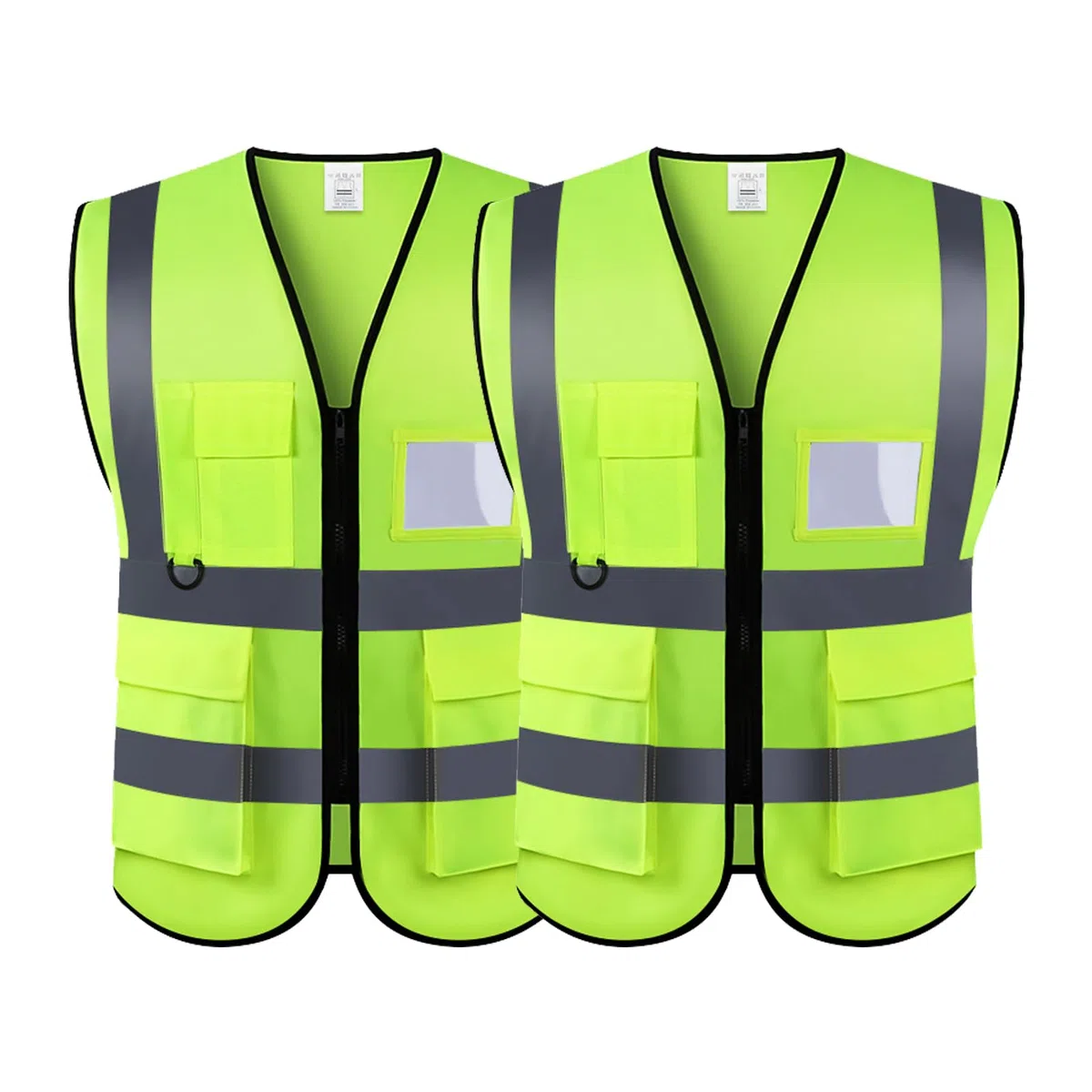 2 Pezzi Gilet di Sicurezza Antinfortunistici Alta visibilità Giacca da Lavoro Riflettente ad Alta visibilità manageriale Gilet Zip Brace Security Porta Cellulare ID Tasca