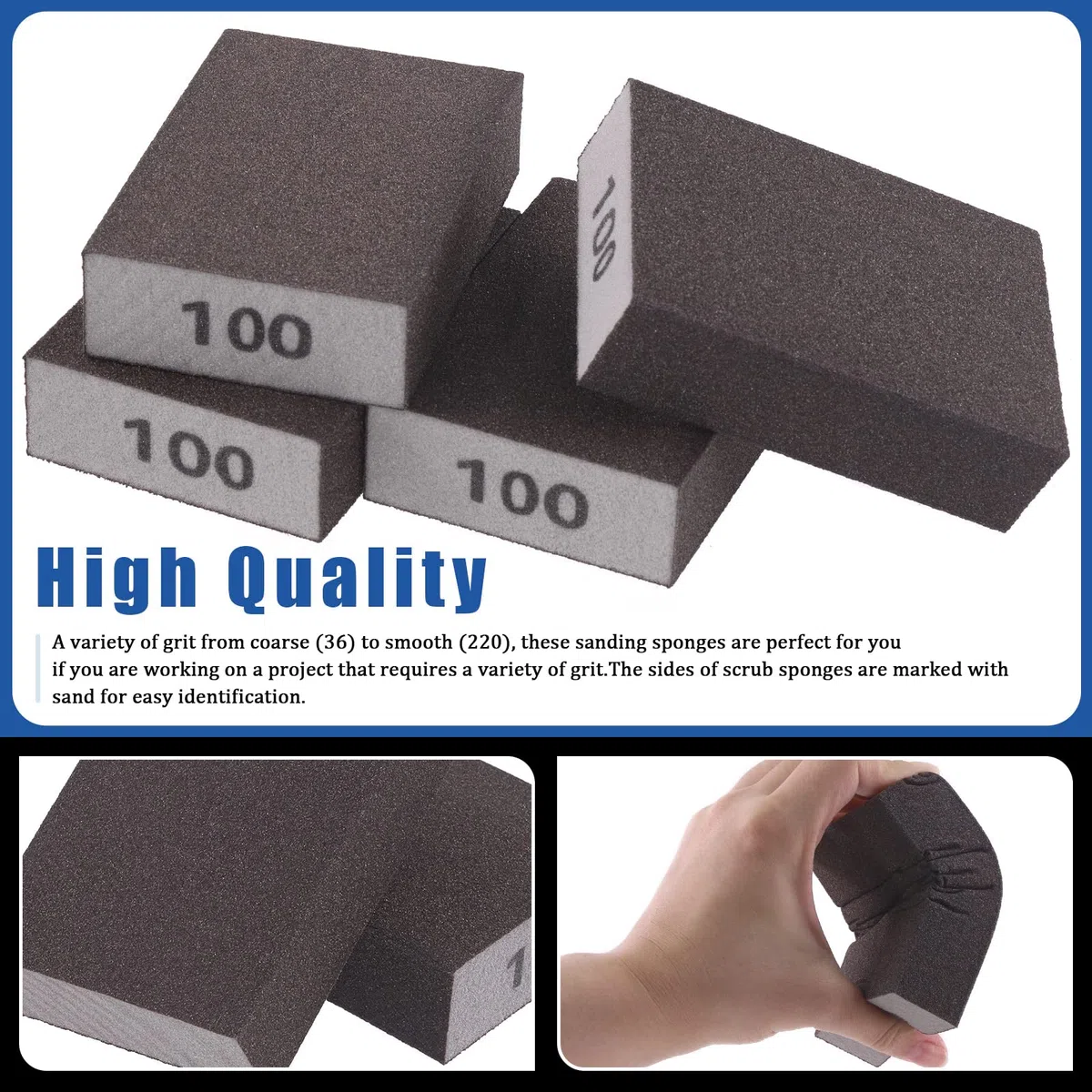 Glarks Kit di 16 spugne abrasive a grana 100, 15 pezzi, 10 x 7 x 2,5 cm, blocchi abrasivi lavabili e riutilizzabili e 1 pennello, ideali per la lavorazione del legno, la lucidatura dei metalli del