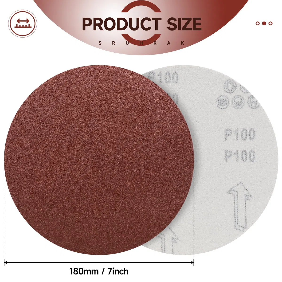 30 Dischi Abrasivi da 180 mm Grana P100, Carta Vetrata per Levigatrice Orbitale 180mm, Velluto Rinforzato, Ossido di Alluminio per Finitura a Secco