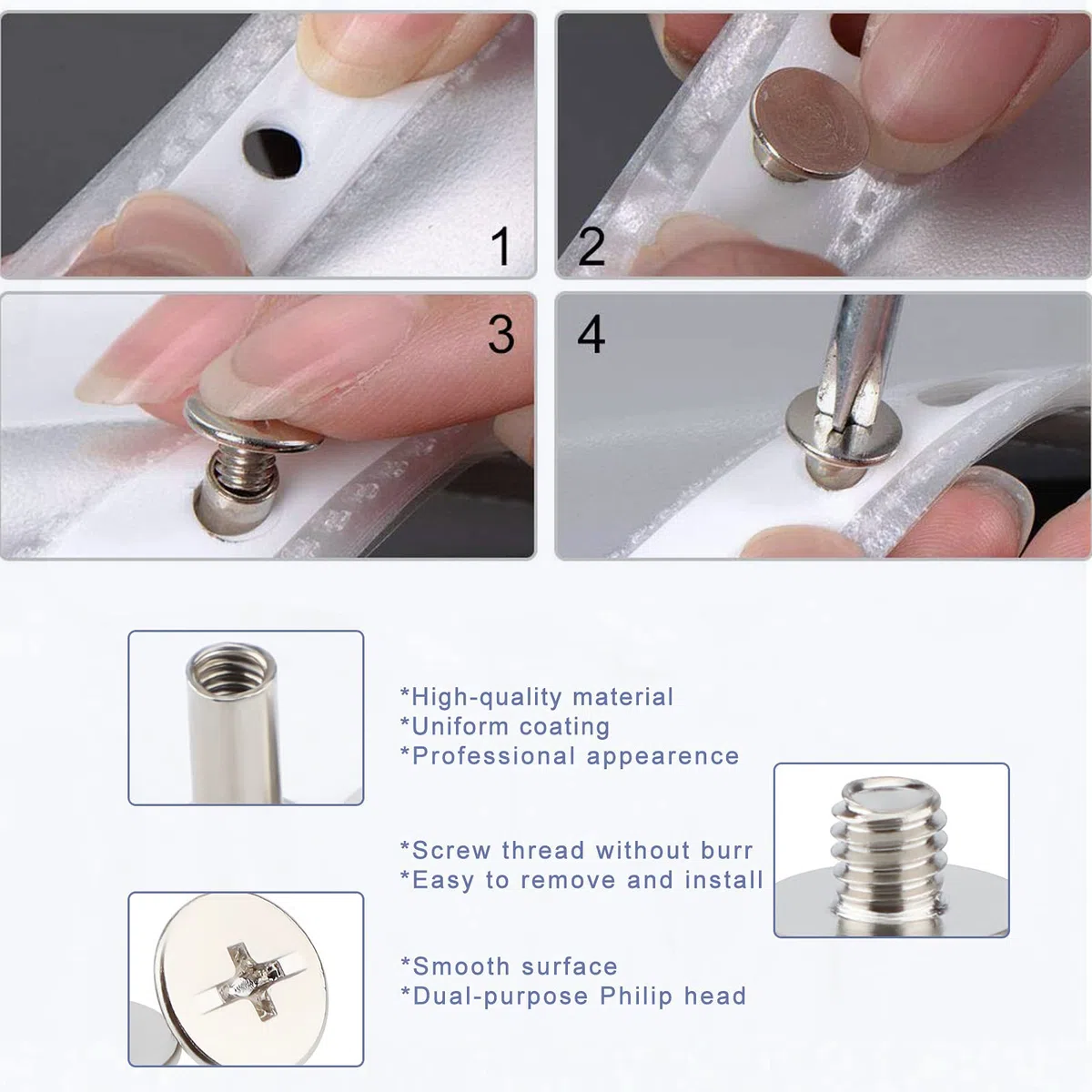 100 Set Vite Chicago, Binding Screws, Viti Per Libri, Vite Di Rilegatura, Vite Di Rilegatura Rivetti, Rilegature Testa Piatta, Chicago Viti, Per Pelle Fai Da Te,Libro,Album Fotografico,Cintura