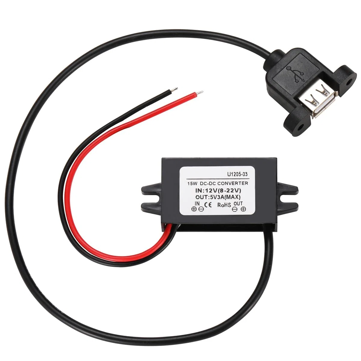 Greluma 1 pezzo convertitore DC-DC da 12V a 5V 3A impermeabile, adattatore di alimentazione convertitore USB Down Buck, con fori a vite per il montaggio del pannello