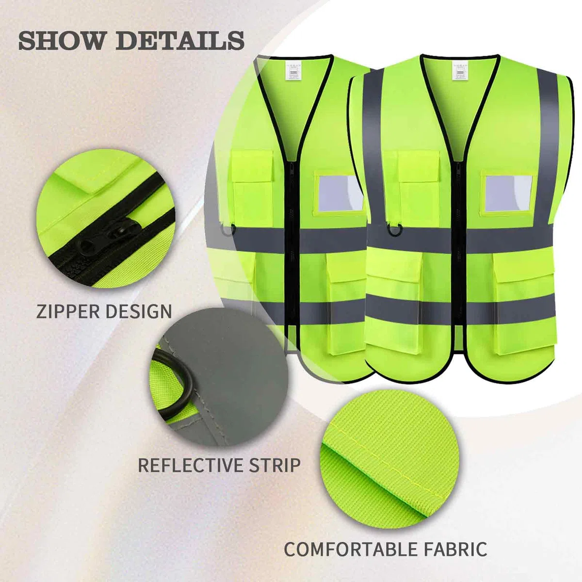 2 Pezzi Gilet di Sicurezza Antinfortunistici Alta visibilità Giacca da Lavoro Riflettente ad Alta visibilità manageriale Gilet Zip Brace Security Porta Cellulare ID Tasca