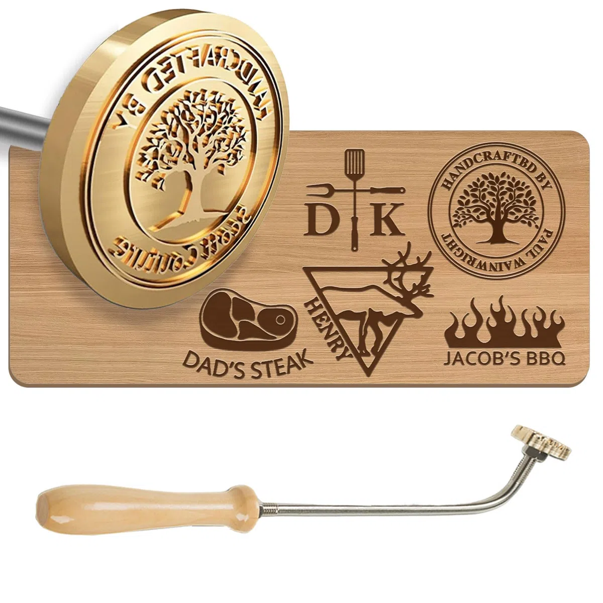Ferro per marchio personalizzato per legno, Timbro termico con manico legno per legno,Ferro da stiro BBQ Timbro termico con manico legno per legno, pelle e prodotti da forno