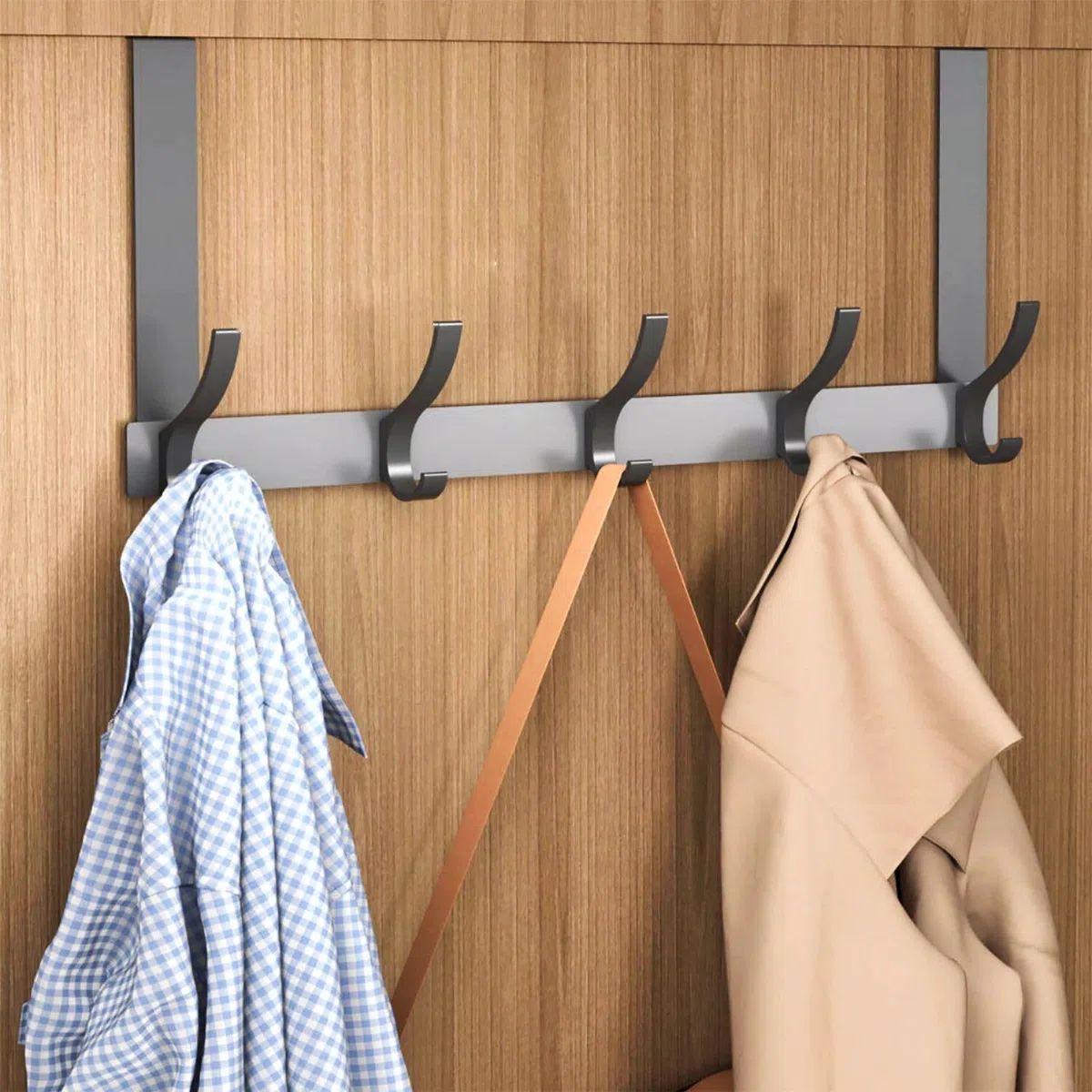 Appendiabiti da Porta Nero , Ganci Appendiabiti per Porta con 5 Ganci, Attaccapanni da Porta Senza Forare Gancio Porta Adatto per Camere da Letto Bagni