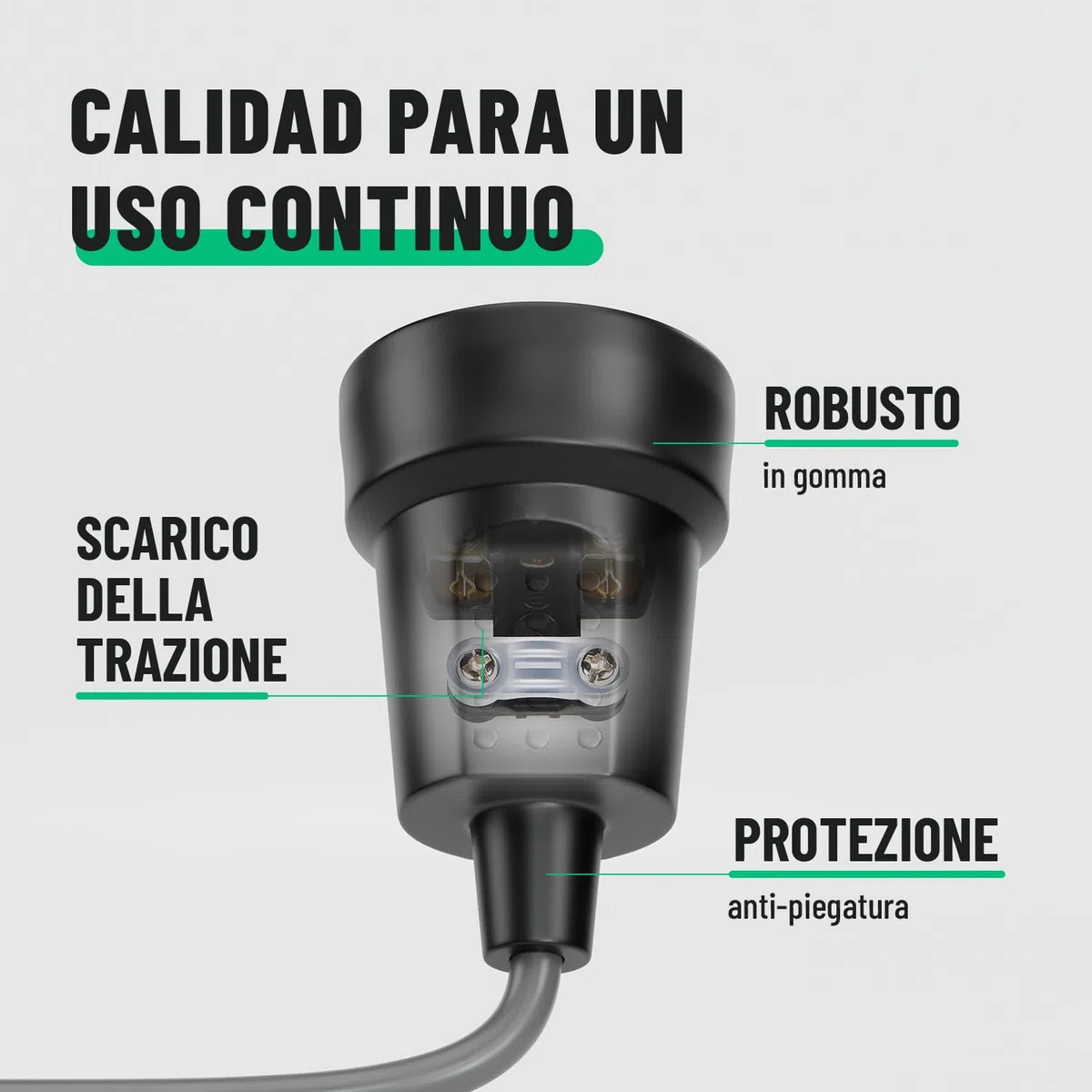 greate Spina di contatto di messa a terra, accoppiamento - Spina di contatto di messa a terra in gomma - Accoppiamento con protezione antipiega, 2 poli, 250V, 16A, 3,7kW, IP44