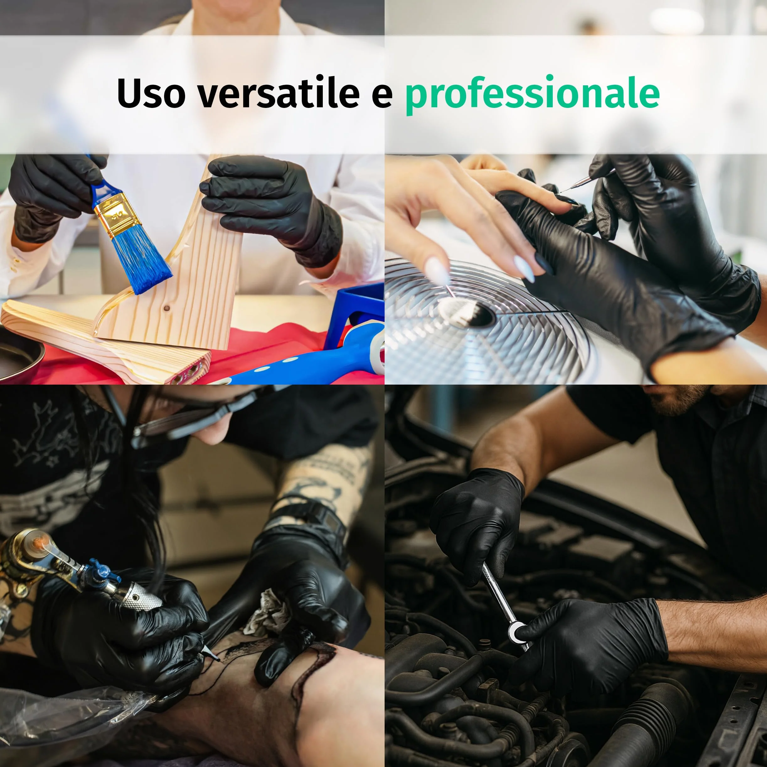 SF Guanti Nitrile XL Neri – 100 Guanti Monouso Resistenti e Professionali, Senza Lattice e Senza Polvere