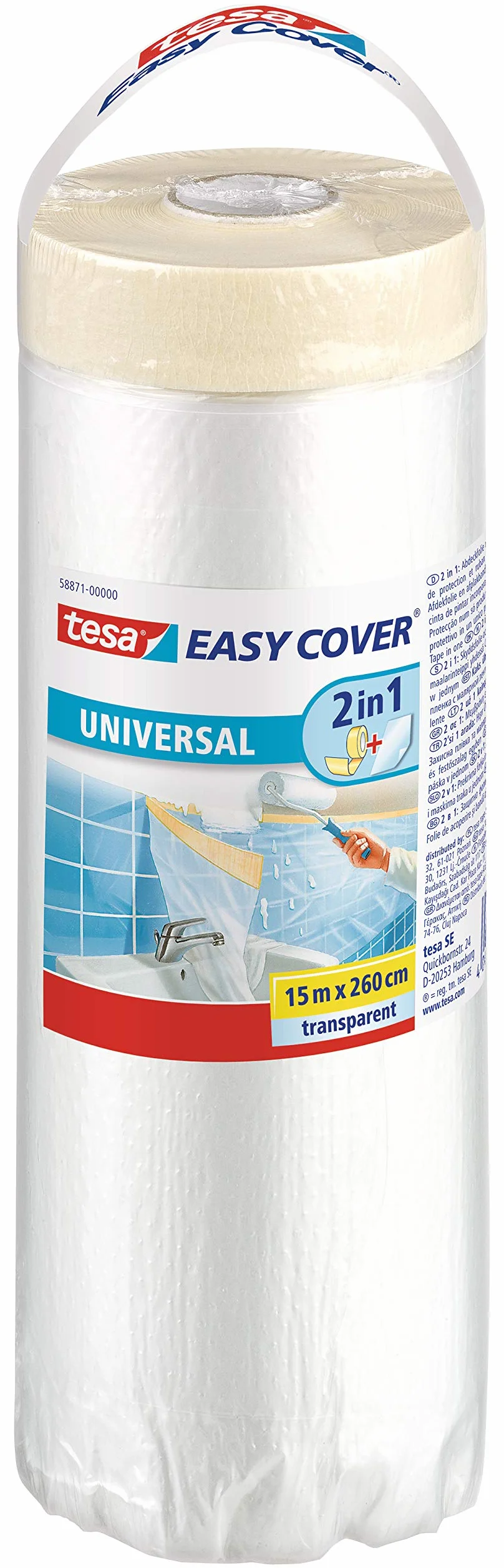 tesa® Easy Cover Pellicola UNIVERSALE Telo Protettivo per Mascheratura, 15m x 2600mm, Trasparente