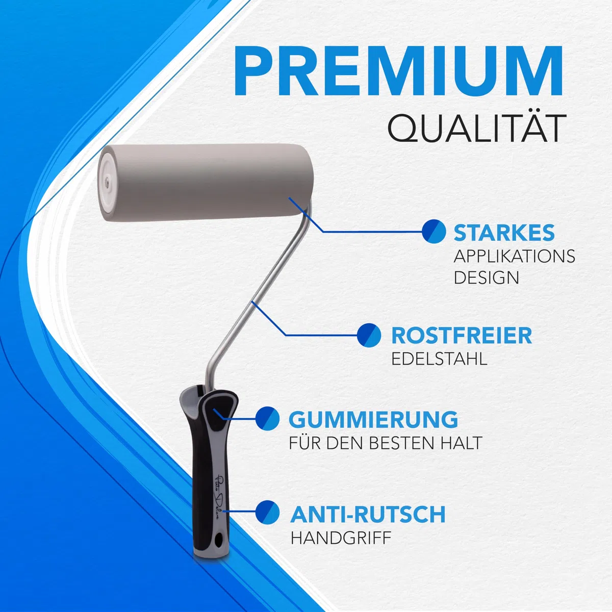 Pinto Deluxe - Rullo per tappezzeria con schiuma PU (100 mm), impugnatura ergonomica, tappezzeria senza bolle