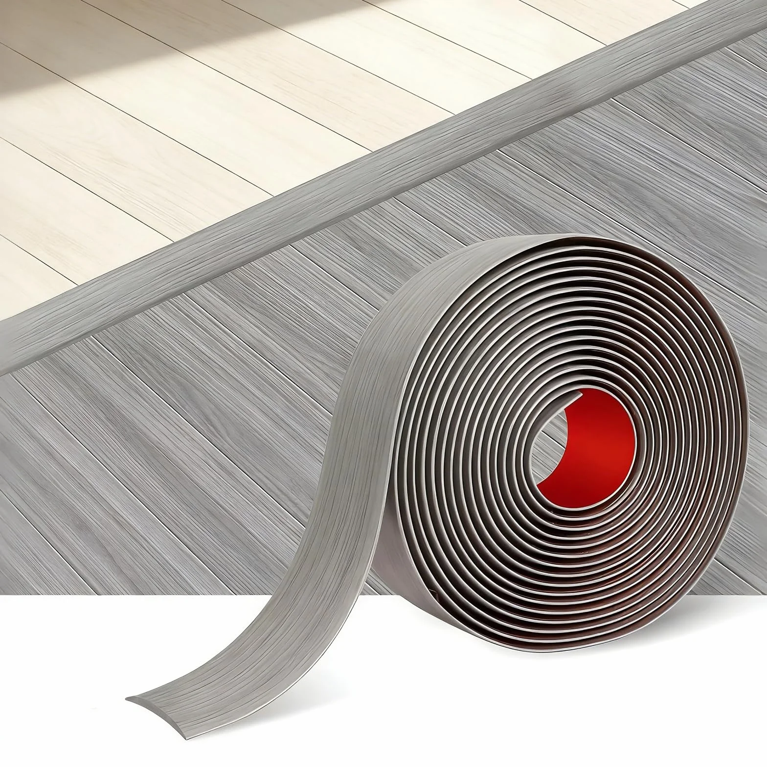 2m*4cm Striscia di soglia Autoadesivo,Listello di transizione flessibile per pavimenti con venature del legno Listello di copertura per colmare le fessure del pavimento (venature del legno grigio)