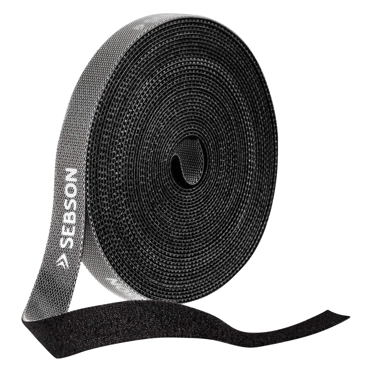SEBSON Fascetta per Cavi riutilizzabili nera, 12mm x 15m Fascette a Strappo tagliabile regolabili, Tessuto, Tonde