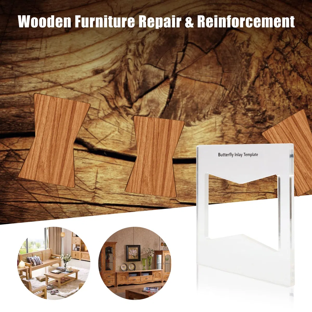 Set di 3 modelli decorativi per lavorazione del legno, motivo farfalla e chiave, 7 in 1, per papillon decorativo