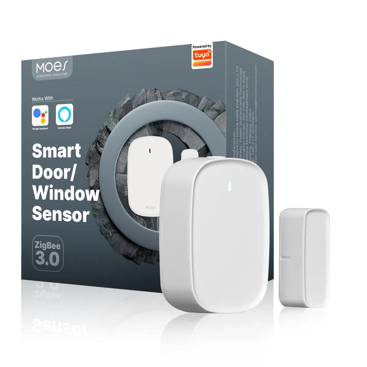 MOES Sensore intelligente per porte e finestre, richiede passerella ZigBee Tuya, rilevatore wireless per sistema di allarme e casa, compatibile con Smart Life/MOES/Tuya, 1 pezzo