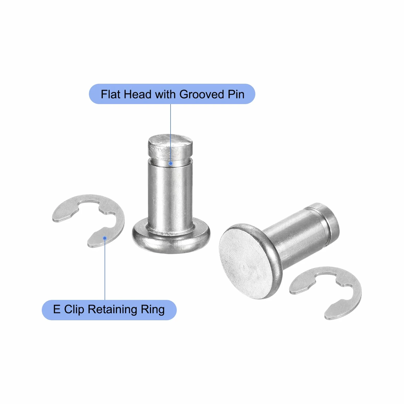 QUARKZMAN 10Set M6x12mm Perno Posizionamento Cilindrico Elastico Albero Acciaio Inossidabile 304, Perno Posizione Cilindro Cerniera Scanalato Testa Piatta con Ring Fissaggio Clip E, Argento