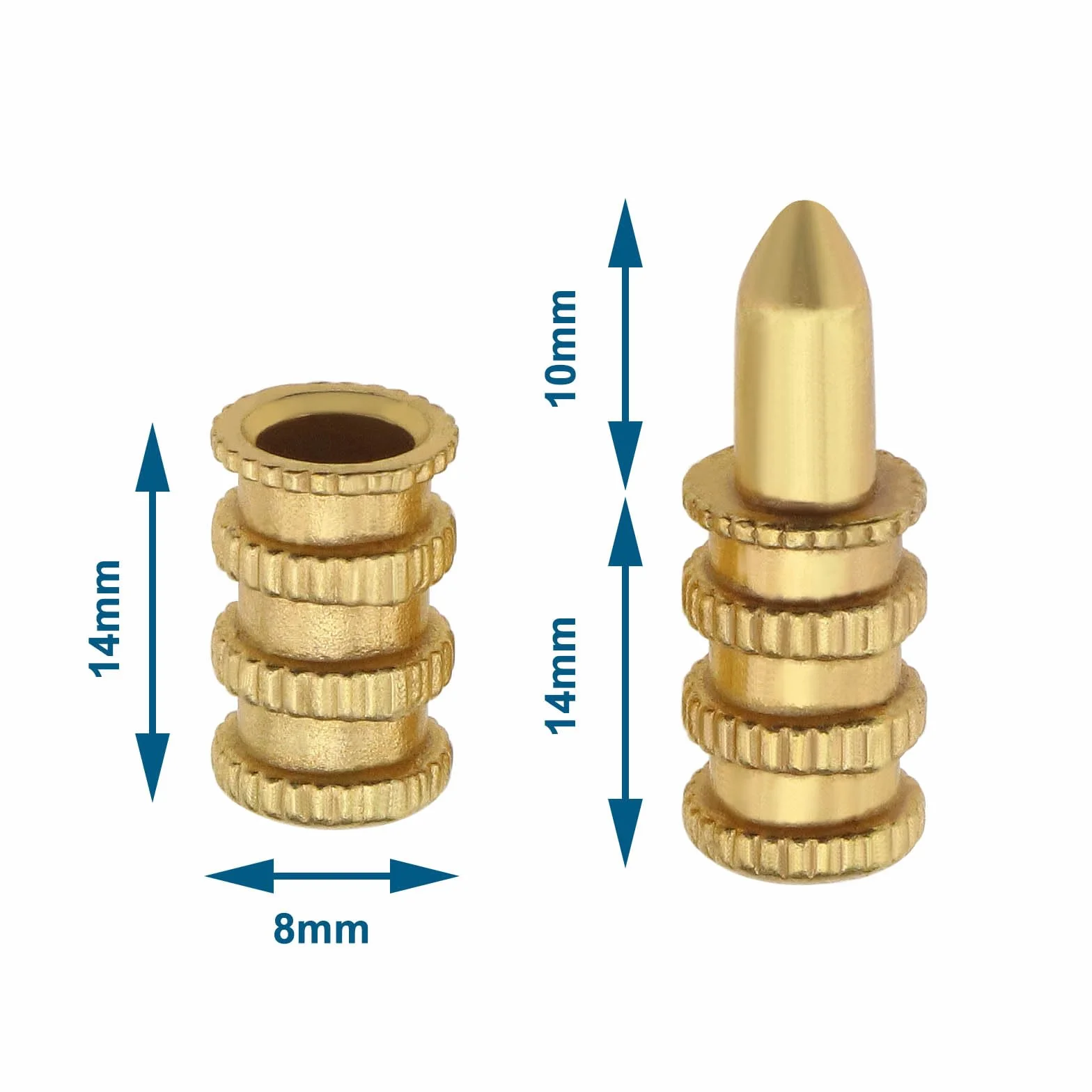 20 connettori a manicotto per bulloni da tavolo, set di punte di precisione in rame, per tavolo da pranzo, perni per tasselli per mobili in legno, armadietti, sedie da tavolo, 8 x 28 mm