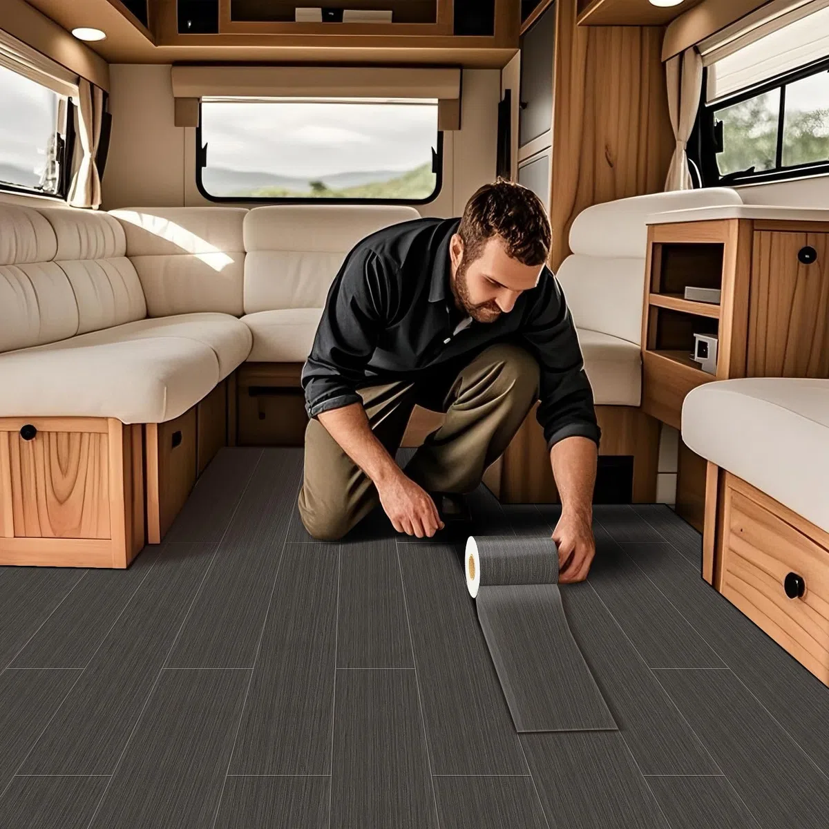 Rivestimento Pavimento Pvc Adesivo Per Camper, Antiscivolo Effetto Legno Linoleum Pavimenti Rotolo A Metro Per Caravan Motorhome (Beige caldo,20 * 500cm)