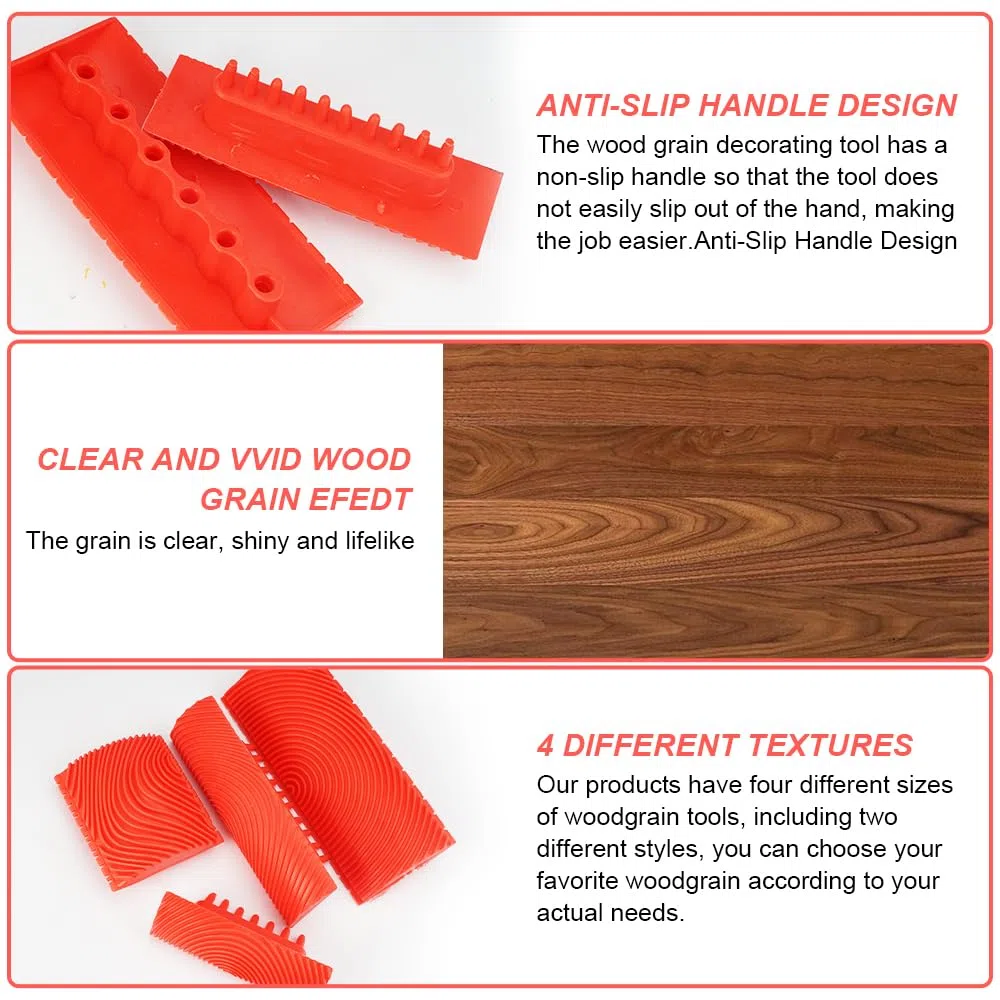 4 Pezzi Strumento Venatura Del Legno, Spatola Effetto Legno, Strumento Effetto Legno Venalegno per Pittura Pennelli da Pittura Grano Pittura Effetto Fai-Da-Te Strumenti Decorazione(7,4/8,7/13/15 cm)