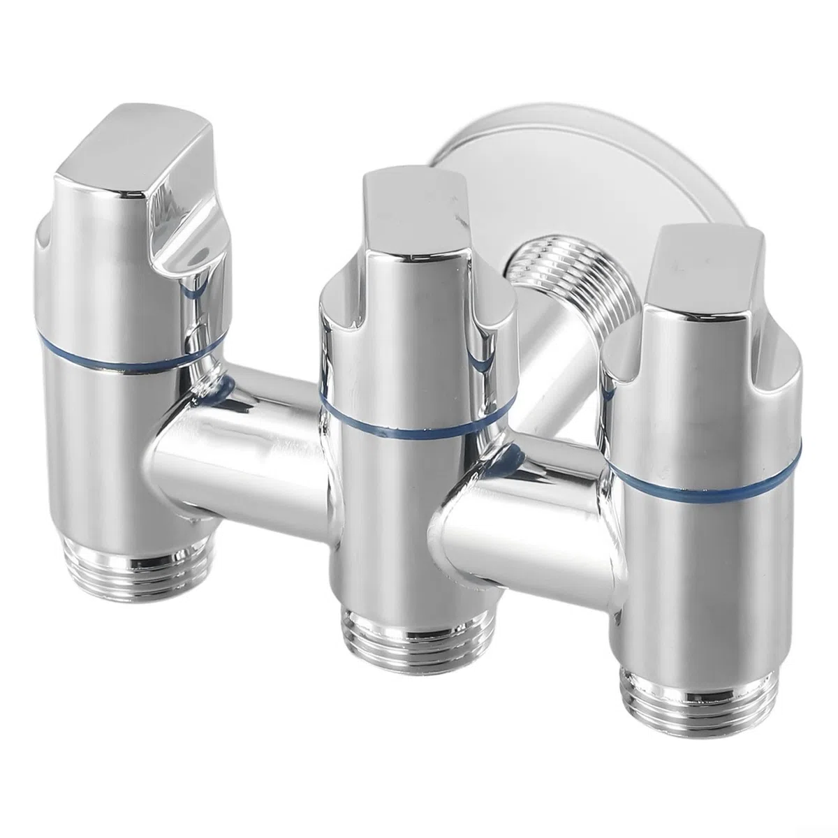Valvola ad angolo a 3 vie, valvola deviatrice multifunzione per acqua con tripla uscita per rubinetto da bagno e doccia, splitter per lavatrice, lavastoviglie, struttura in acciaio (argento)