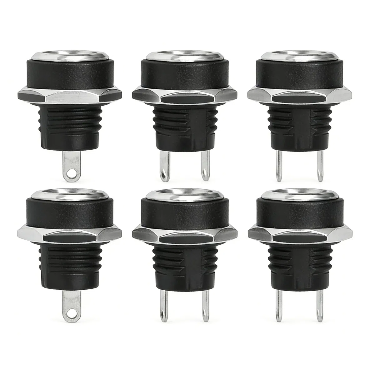 Nivofu 6x Presa Jack Alimentazione DC 5.5 x 2.1 mm, Connettore Femmina da Pannello a 2 Pin con Dado e Rondella, Adattatore di Montaggio in Metallo per Progetti Fai-da-Te, Riparazioni Elettroniche